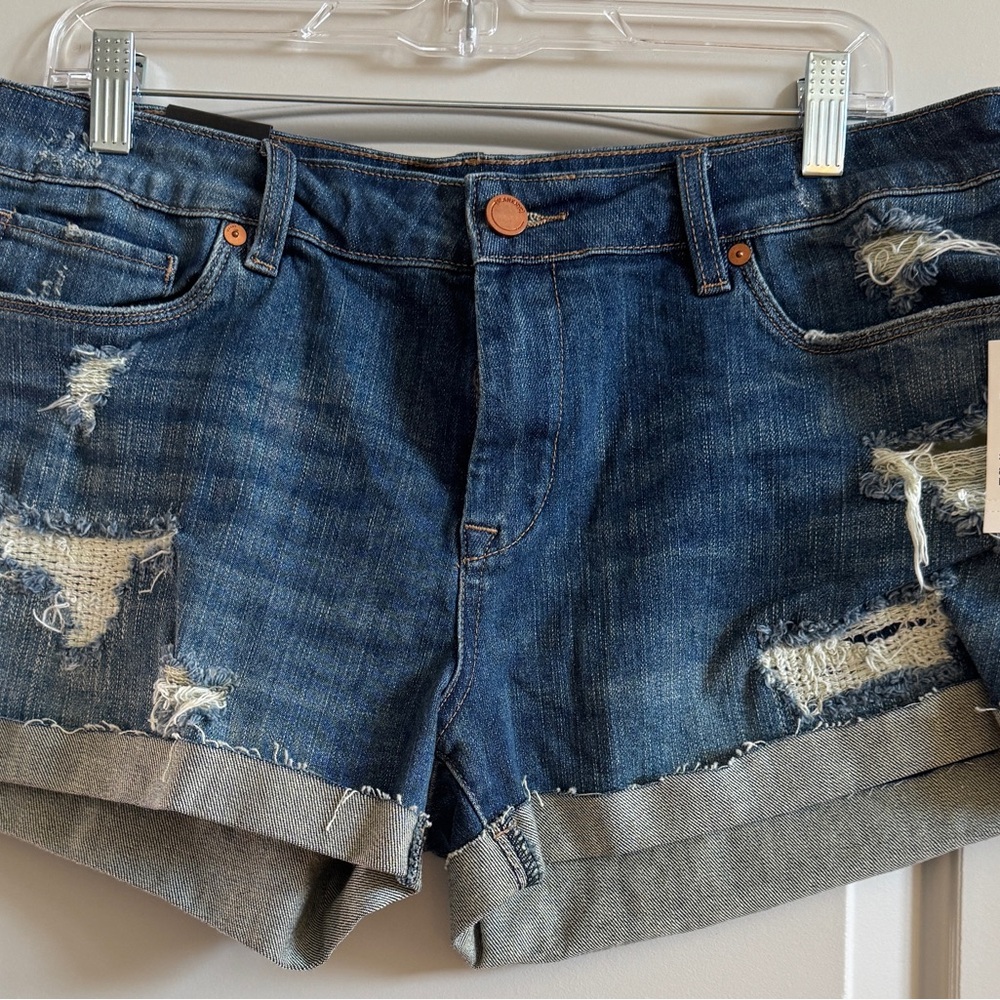 Nordstrom Distressed Dark Blue Roll-Cuff Jean Shorts